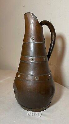 Antique riveted copper handmade 19th century water wine jug pitcher vessel pot