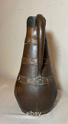 Antique riveted copper handmade 19th century water wine jug pitcher vessel pot