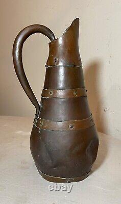 Antique riveted copper handmade 19th century water wine jug pitcher vessel pot