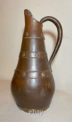 Antique riveted copper handmade 19th century water wine jug pitcher vessel pot