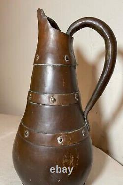 Antique riveted copper handmade 19th century water wine jug pitcher vessel pot