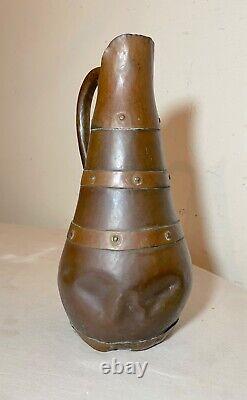 Antique riveted copper handmade 19th century water wine jug pitcher vessel pot