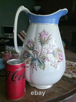 Antique wallace moss rose handled pitcher/wash Water Jug IRONSTONE