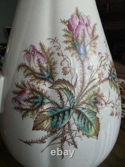 Antique wallace moss rose handled pitcher/wash Water Jug IRONSTONE