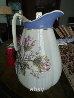 Antique wallace moss rose handled pitcher/wash Water Jug IRONSTONE
