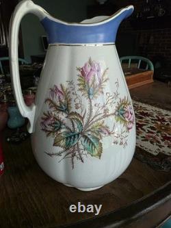 Antique wallace moss rose handled pitcher/wash Water Jug IRONSTONE