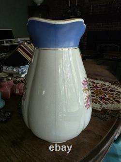 Antique wallace moss rose handled pitcher/wash Water Jug IRONSTONE