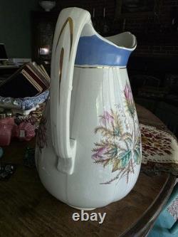 Antique wallace moss rose handled pitcher/wash Water Jug IRONSTONE