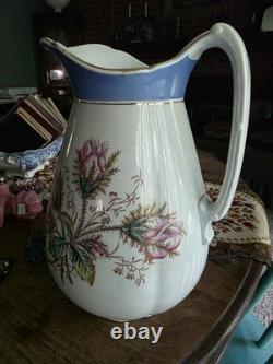 Antique wallace moss rose handled pitcher/wash Water Jug IRONSTONE