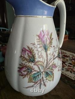 Antique wallace moss rose handled pitcher/wash Water Jug IRONSTONE