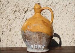 Antique yellow glazed French Terracotta Water Cruche Jug Pitcher 19 Th C