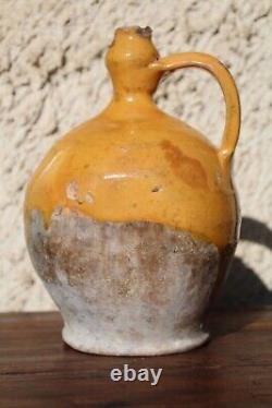 Antique yellow glazed French Terracotta Water Cruche Jug Pitcher 19 Th C