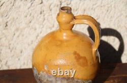 Antique yellow glazed French Terracotta Water Cruche Jug Pitcher 19 Th C