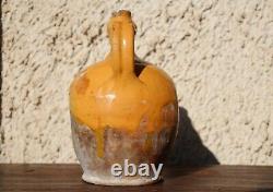 Antique yellow glazed French Terracotta Water Cruche Jug Pitcher 19 Th C