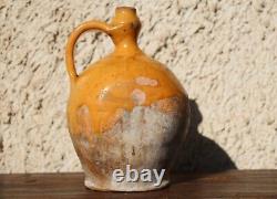 Antique yellow glazed French Terracotta Water Cruche Jug Pitcher 19 Th C