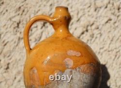 Antique yellow glazed French Terracotta Water Cruche Jug Pitcher 19 Th C