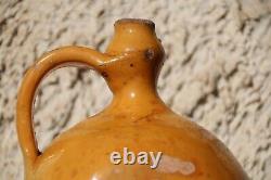 Antique yellow glazed French Terracotta Water Cruche Jug Pitcher 19 Th C