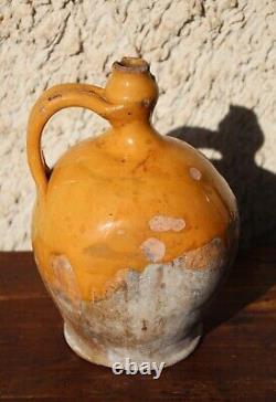 Antique yellow glazed French Terracotta Water Cruche Jug Pitcher 19 Th C