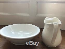 Antique1900s Homer Laughlin Large Bone White Water Pitcher Jug & Basin Bowl 113N