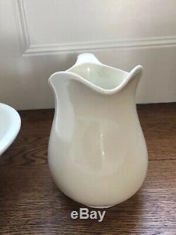 Antique1900s Homer Laughlin Large Bone White Water Pitcher Jug & Basin Bowl 113N