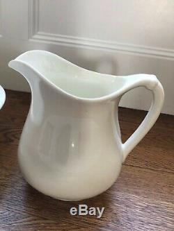 Antique1900s Homer Laughlin Large Bone White Water Pitcher Jug & Basin Bowl 113N