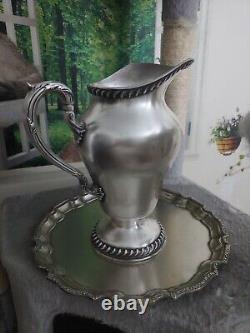 Antiques Set (2) Silver Water Pitcher Jug Spain & Tray