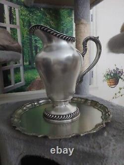 Antiques Set (2) Silver Water Pitcher Jug Spain & Tray