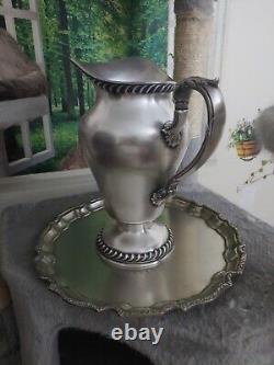 Antiques Set (2) Silver Water Pitcher Jug Spain & Tray