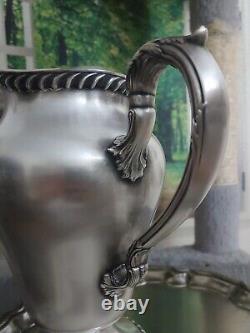 Antiques Set (2) Silver Water Pitcher Jug Spain & Tray