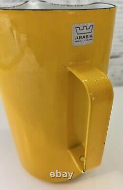 Arabia Finland Pitcher Kaj Franck Enamel Jug Yellow Vintage Mid Century Finland