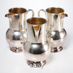 Argent Italy Silver Plated Brass Water Pitchers Jugs Set of 3 Vintage