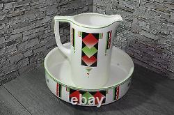 Art Deco 30's pitcher water basin jug bowl geometric spritzdekor colored design