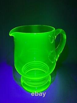 Art Deco Vaseline Uranium Glass Water Lemonade Pitcher Jug Green 50 fl. Oz