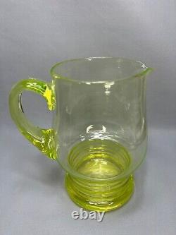 Art Deco Vaseline Uranium Glass Water Lemonade Pitcher Jug Green 50 fl. Oz