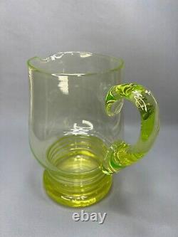 Art Deco Vaseline Uranium Glass Water Lemonade Pitcher Jug Green 50 fl. Oz