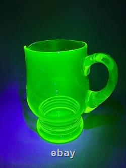 Art Deco Vaseline Uranium Glass Water Lemonade Pitcher Jug Green 50 fl. Oz