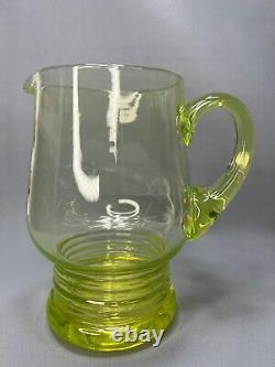 Art Deco Vaseline Uranium Glass Water Lemonade Pitcher Jug Green 50 fl. Oz