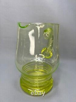 Art Deco Vaseline Uranium Glass Water Lemonade Pitcher Jug Green 50 fl. Oz