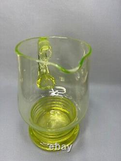 Art Deco Vaseline Uranium Glass Water Lemonade Pitcher Jug Green 50 fl. Oz