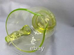 Art Deco Vaseline Uranium Glass Water Lemonade Pitcher Jug Green 50 fl. Oz