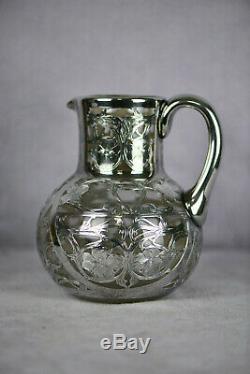 Art Nouveau Silver Overlay Water Pitcher 6 1/2 Tall Black Starr & Frost AS1582