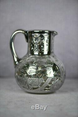 Art Nouveau Silver Overlay Water Pitcher 6 1/2 Tall Black Starr & Frost AS1582