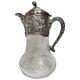 Art Nouveau Style Repousse Iris Silverplate Etched Glass Water Pitcher Jug