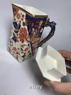 Atq c1890 RIDGWAYS England Porcelain OLD DERBY Pattern Water Jug Pitcher With LID