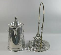 Aurora Silver Plate Tilting Hot Water Pitcher with Hinged Lid on Stand 0804