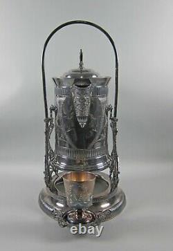 Aurora Silver Plate Tilting Ice Water Pitcher on Stand with Goblet 0816