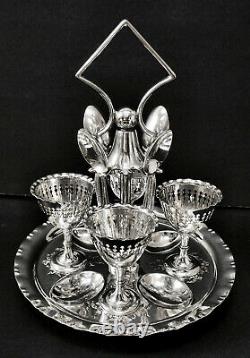 BEAUTIFUL! Atq Slv Plated ORNATE TILT WATER PITCHER withCUP HOLDER STAND DRIP PAN