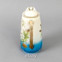 Bavarian Johann Haviland Tall Pitcher with Lid Hand Painted Porcelain Water Lilies