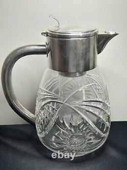 Beautiful Quality Heavy Silver Plate Glass WMF Water Jug Pitcher With Ice Holder