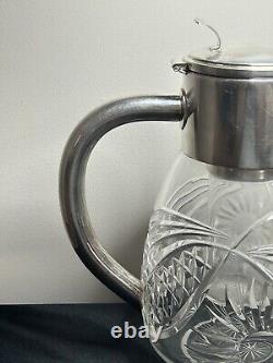 Beautiful Quality Heavy Silver Plate Glass WMF Water Jug Pitcher With Ice Holder